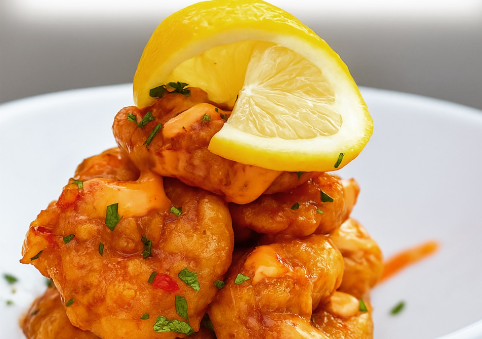 Southern comfort plate with shrimp and lemon