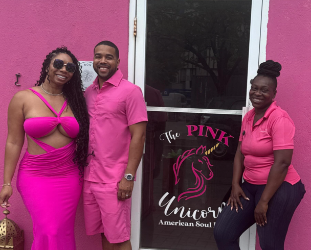 Street scene in Otrobanda in front of The Pink Unicorn